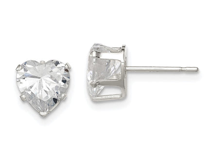 Sterling Silver Polished Heart Snap Set CZ Stud Earrings