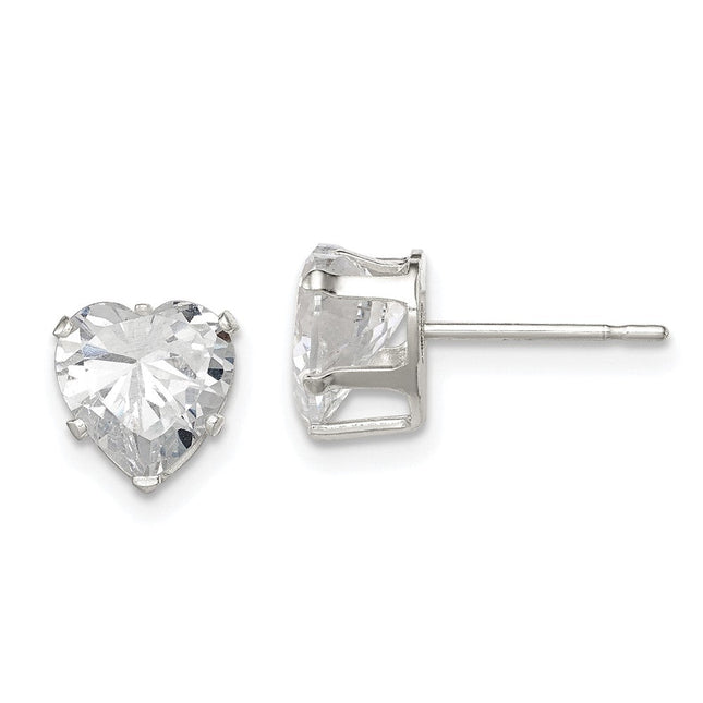 Sterling Silver Polished Heart Snap Set CZ Stud Earrings, 7 x 7mm