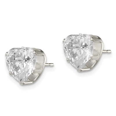 Sterling Silver Polished Heart Snap Set CZ Stud Earrings, 8 x 8mm
