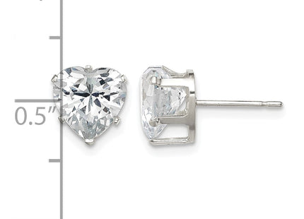Sterling silver cubic zirconia heart stud earrings, further view