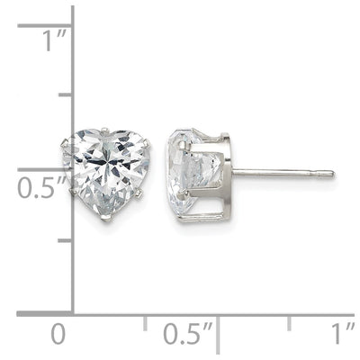Sterling Silver Polished Heart Snap Set CZ Stud Earrings, 8 x 8mm