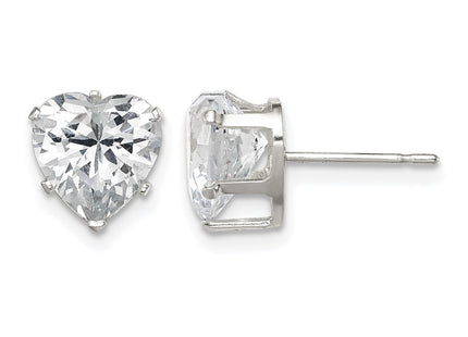 Sterling silver cubic zirconia heart stud earrings