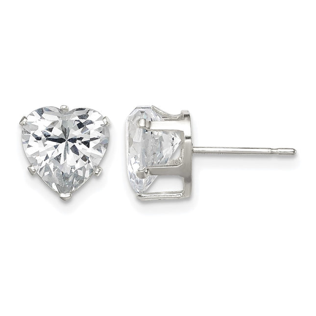 Sterling silver cubic zirconia heart stud earrings