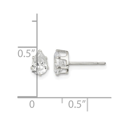 Sterling Silver Polished Pear Snap Set CZ Stud Earrings, 6 x 4mm