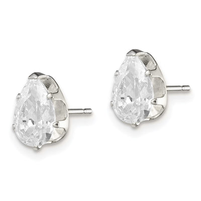 Sterling Silver Polished Pear Snap Set CZ Stud Earrings, 8 x 5mm