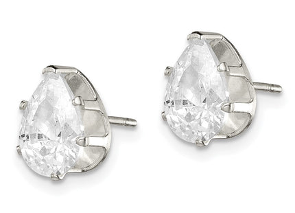 Sterling Silver Polished Pear Snap Set CZ Stud Earrings (Style QE7542)