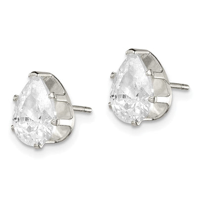 Sterling Silver Polished Pear Snap Set CZ Stud Earrings, 9 x 6mm