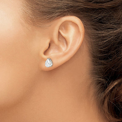 Sterling Silver Polished Pear Snap Set CZ Stud Earrings, 9 x 6mm
