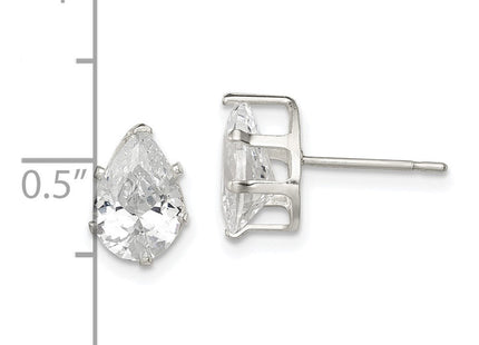 Sterling Silver Polished Pear Snap Set CZ Stud Earrings (Style QE7542)