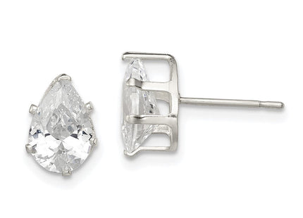 Sterling Silver Polished Pear Snap Set CZ Stud Earrings (Style QE7542)