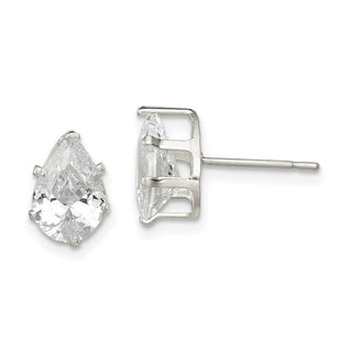 Sterling Silver Polished Pear Snap Set CZ Stud Earrings (Style QE7542)