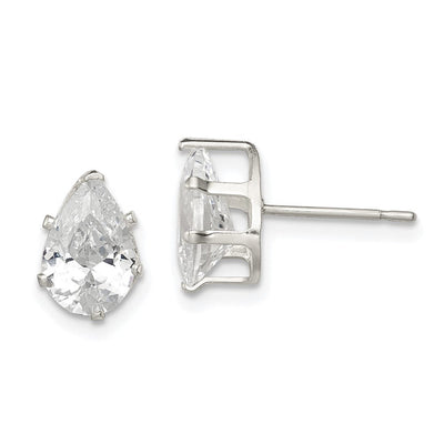 Sterling Silver Polished Pear Snap Set CZ Stud Earrings, 9 x 6mm
