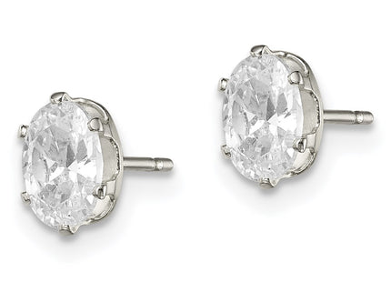 Sterling silver cubic zirconia oval stud earrings, alternate view