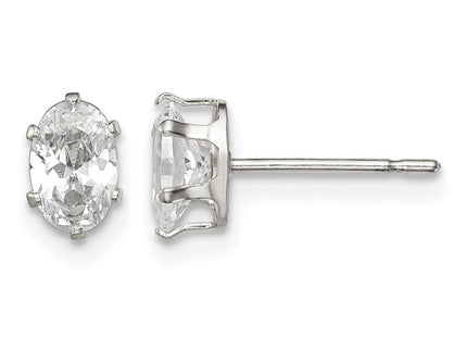 Sterling silver cubic zirconia oval stud earrings