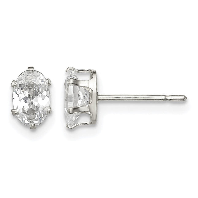 Sterling silver cubic zirconia oval stud earrings