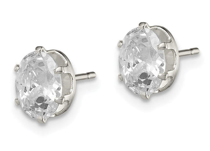 Sterling Silver Polished Oval Snap Set CZ Stud Earrings (Style QE7544)