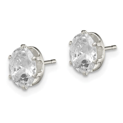 Sterling Silver Polished Oval Snap Set CZ Stud Earrings, 7 x 5mm