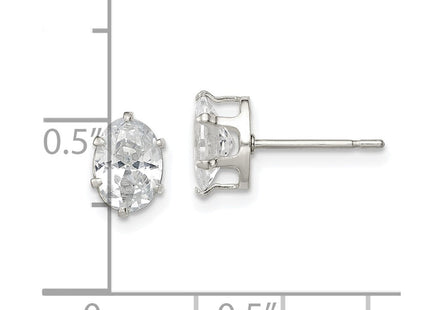 Sterling Silver Polished Oval Snap Set CZ Stud Earrings (Style QE7544)