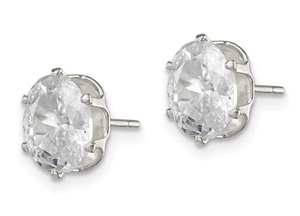 Sterling silver cubic zirconia oval stud earrings, alternate view