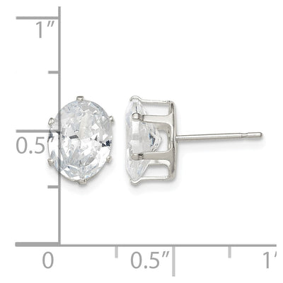 Sterling Silver Polished Oval Snap Set CZ Stud Earrings, 9 x 7mm