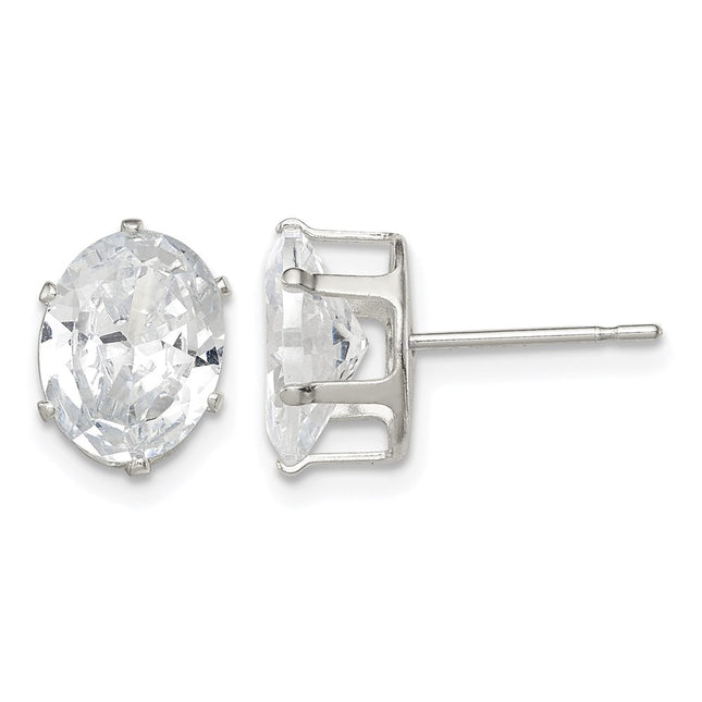 Sterling silver cubic zirconia oval stud earrings