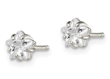 Sterling Silver Polished Star Basket Set CZ Stud Earrings
