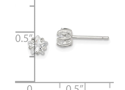 Sterling Silver Polished Star Basket Set CZ Stud Earrings