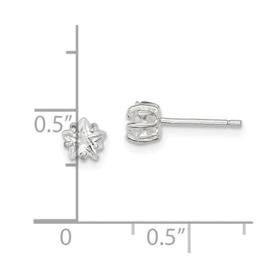 Sterling Silver Polished Star Basket Set CZ Stud Earrings, 5 x 5mm