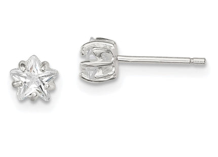 Sterling Silver Polished Star Basket Set CZ Stud Earrings