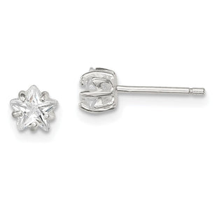 Sterling Silver Polished Star Basket Set CZ Stud Earrings