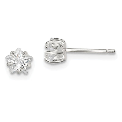 Sterling Silver Polished Star Basket Set CZ Stud Earrings, 5 x 5mm