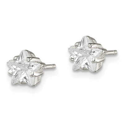 Sterling Silver Polished Star Basket Set CZ Stud Earrings, 6 x 6mm