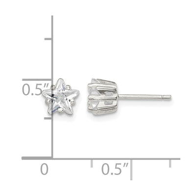 Sterling Silver Polished Star Basket Set CZ Stud Earrings, 6 x 6mm