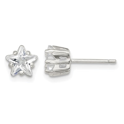 Sterling Silver Polished Star Basket Set CZ Stud Earrings, 6 x 6mm