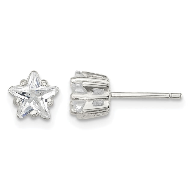 Sterling silver cubic zirconia star stud earrings