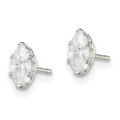 Sterling Silver Polished Marquise Snap Set CZ Stud Earrings, 6 x 3mm