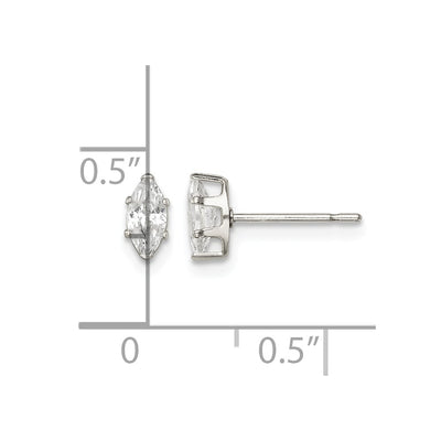 Sterling Silver Polished Marquise Snap Set CZ Stud Earrings, 6 x 3mm