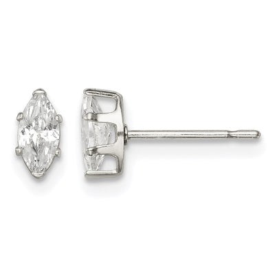 Sterling Silver Polished Marquise Snap Set CZ Stud Earrings, 6 x 3mm