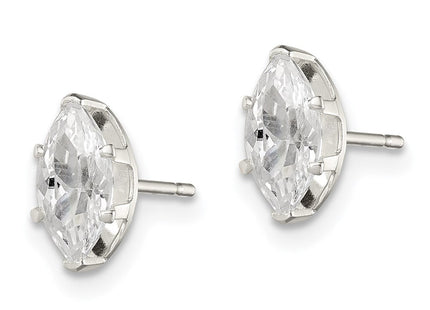Sterling Silver Polished Marquise Snap Set CZ Stud Earrings