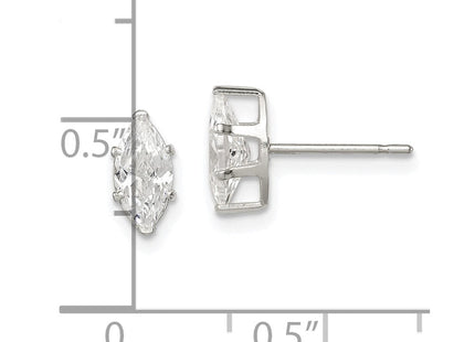 Sterling Silver Polished Marquise Snap Set CZ Stud Earrings