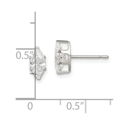 Sterling Silver Polished Marquise Snap Set CZ Stud Earrings, 8 x 4mm