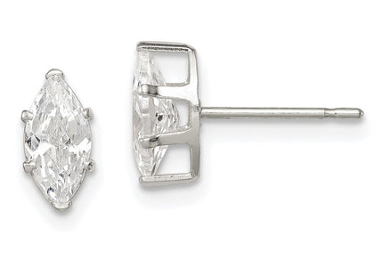 Sterling Silver Polished Marquise Snap Set CZ Stud Earrings