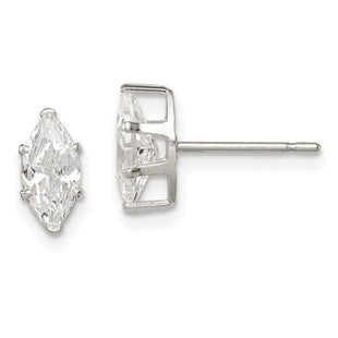 Sterling Silver Polished Marquise Snap Set CZ Stud Earrings