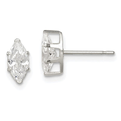 Sterling Silver Polished Marquise Snap Set CZ Stud Earrings, 8 x 4mm