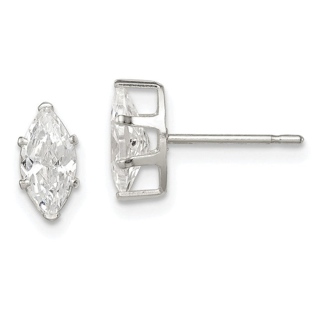 Sterling Silver Polished Marquise Snap Set CZ Stud Earrings, 8 x 4mm