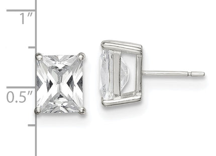 Sterling Silver Polished Emerald-cut Basket Set CZ Stud Earrings