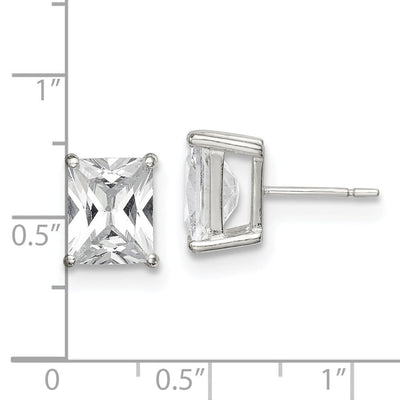 Sterling Silver Polished Emerald-cut Basket Set CZ Stud Earrings, 10 x 8mm