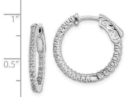 Sterling Shimmer Sterling Silver Rhodium-plated 50 Stone CZ In and Out Round Hinged Hoop Earrings (Style QE7560)