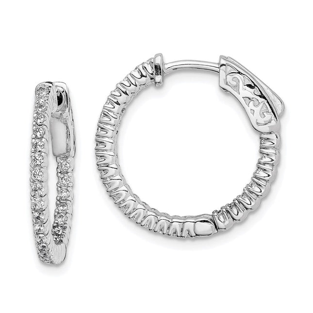 Sterling Shimmer Sterling Silver Rhodium-plated 50 Stone CZ In and Out Round Hinged Hoop Earrings, 19 x 19mm (7560)