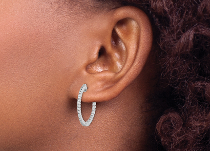 Sterling Shimmer Sterling Silver Rhodium-plated 60 Stone CZ In and Out Round Hinged Hoop Earrings, 23 x 23.5mm